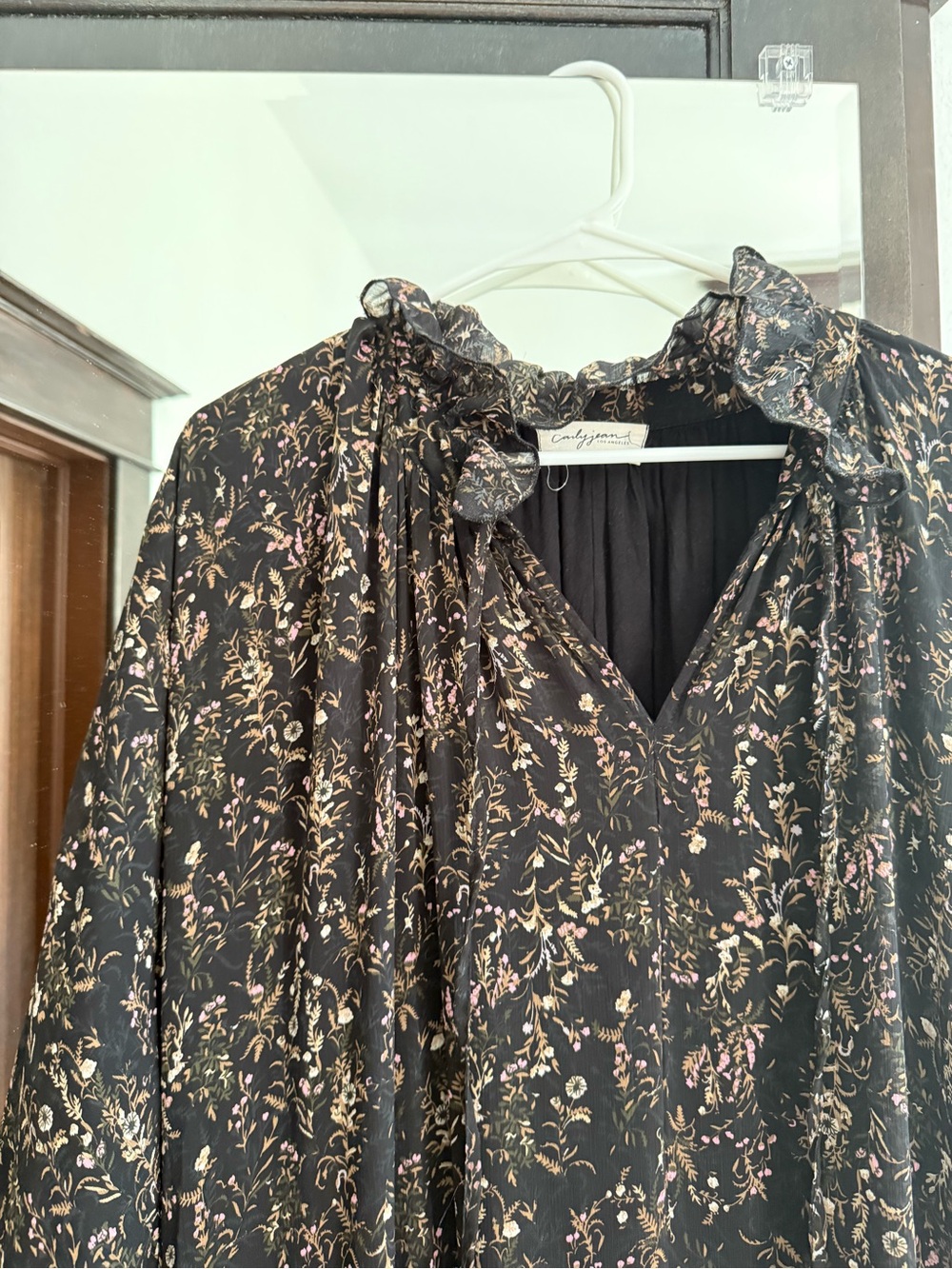Carly Jean Los Angeles Black Floral Ruffle Maxi Dress